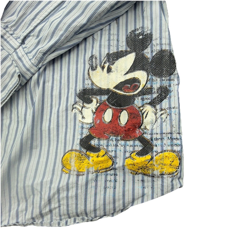 Vintage Disney Store‎ Striped Mickey Mouse Embroidered Button Shirt Blue Size L